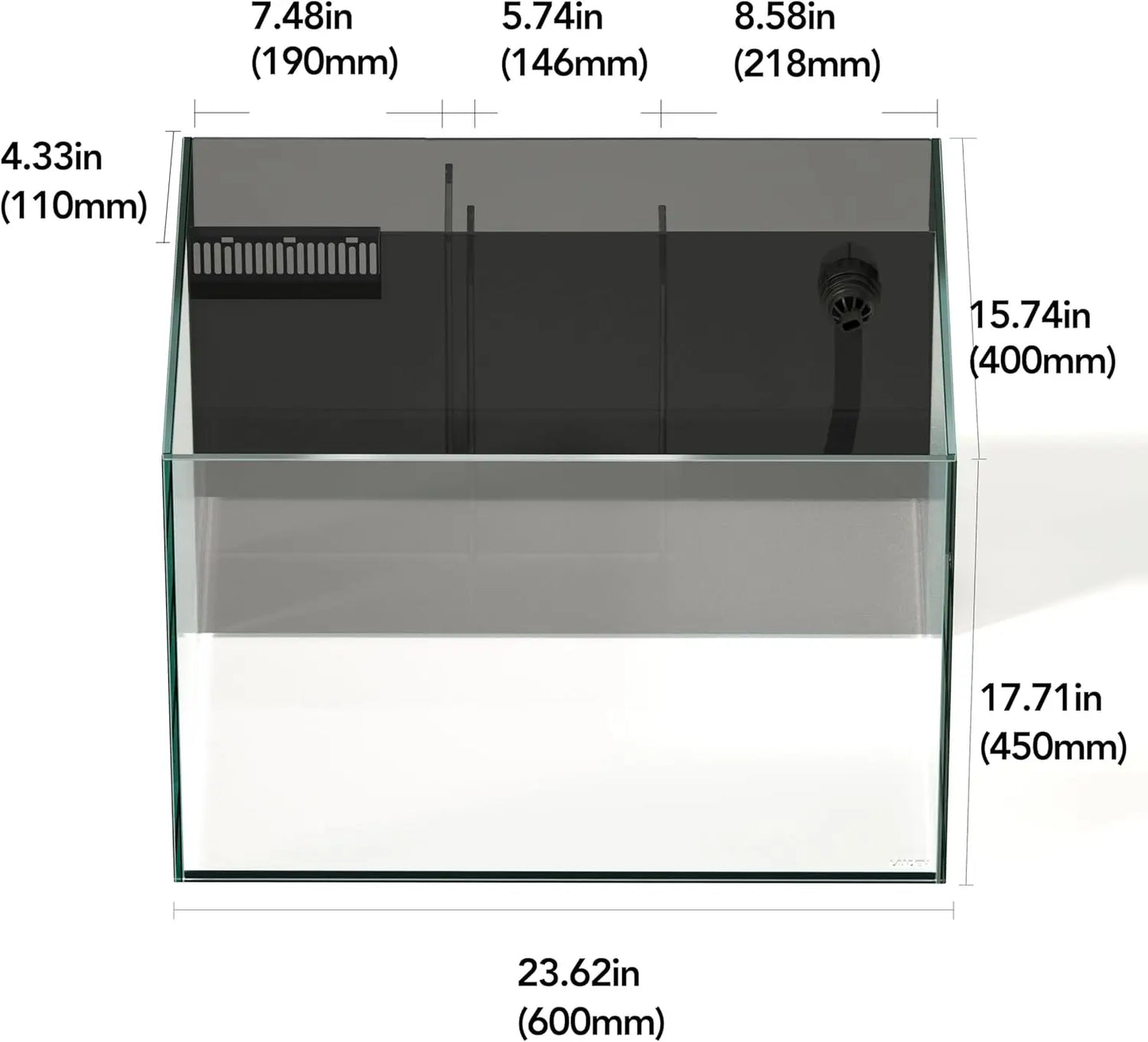 26.23 Gallon Ultra Clear All Glass Rimless Low Iron Aquarium Tank with Rear Filtration Chamber