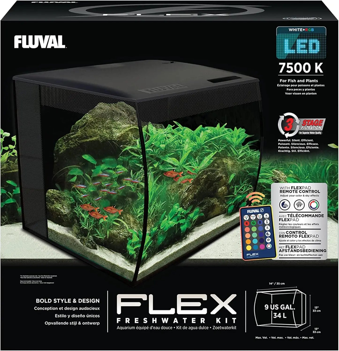 Flex 9 Aquarium Kit - Fish Tank for Fish & Plants - Comes with LED Lights, Filtration System